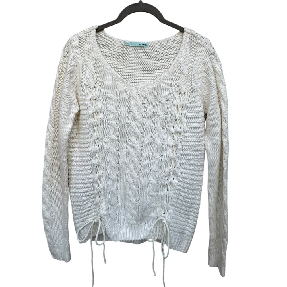Maurices Cream V-Neck Ribbon Sweater size Small